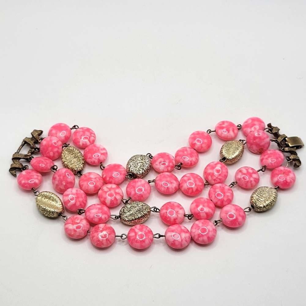 VTG Kramer Pink & Gold Beaded 4 Strand Bracelet | SIGNED